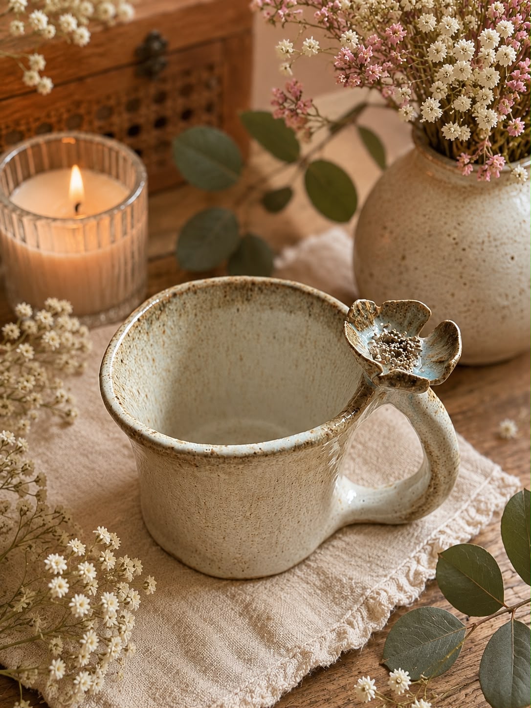 Taza de gres con flor